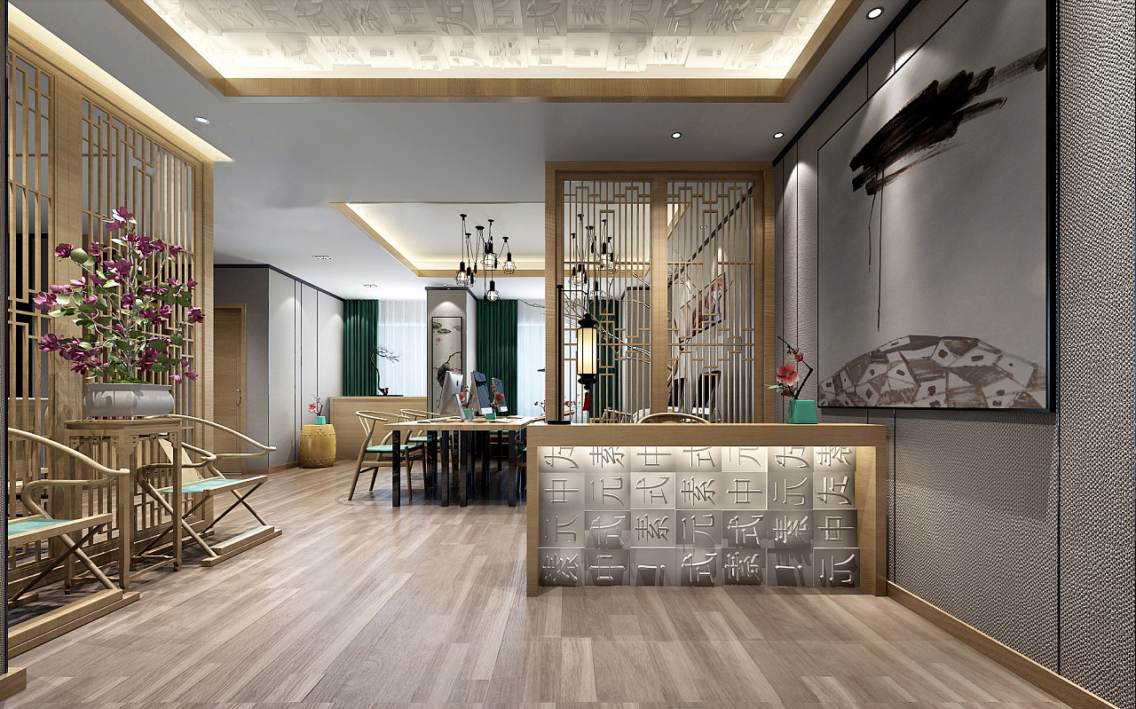 185平米新中式辦公室裝修設(shè)計效果圖