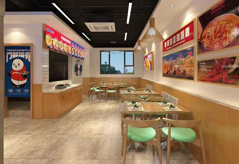 鄭州麻辣燙店裝修設(shè)計:熱鬧氛圍與自選餐臺設(shè)計