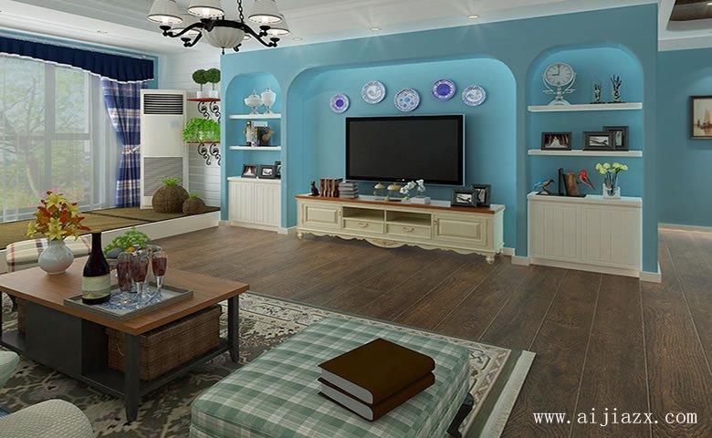 藍色主題的田園風(fēng)格客廳裝修效果圖