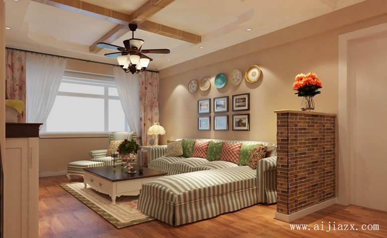 復古情調(diào)的美式田園風格三居室客廳裝修效果圖