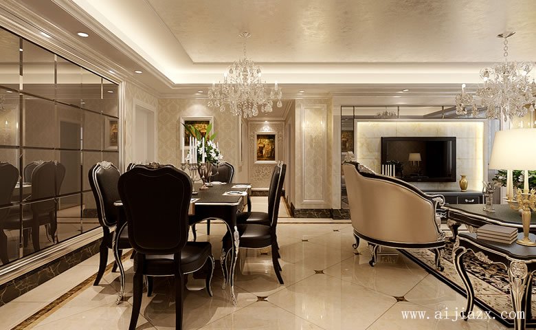 120平米低調(diào)奢華的簡約歐式風格三居室餐廳裝修效果圖
