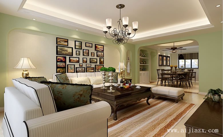 文藝自然的美式田園風(fēng)格大戶(hù)型客廳裝修效果圖